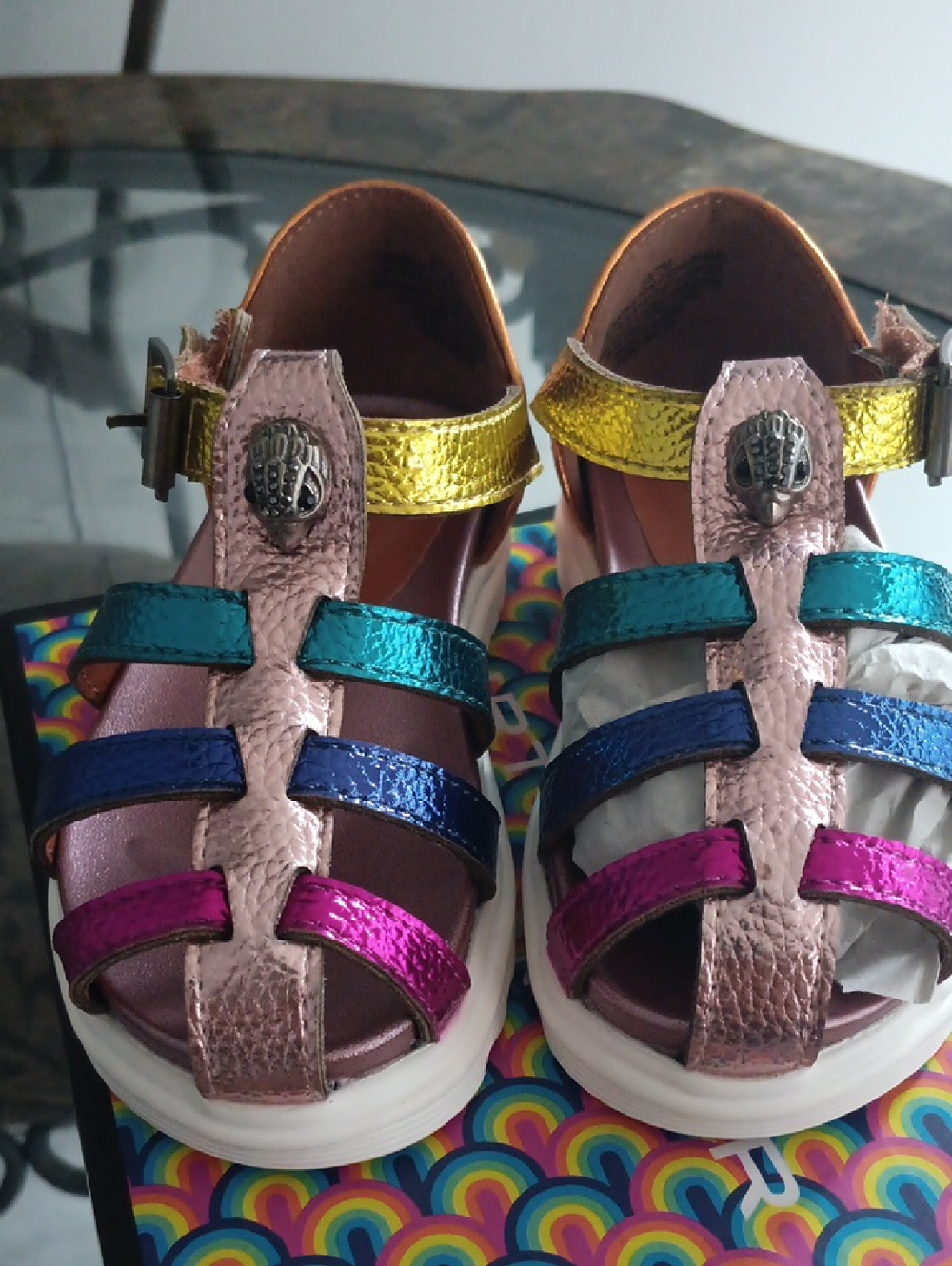 Girls Metallic Multi-Color Strappy Sandals - Pink